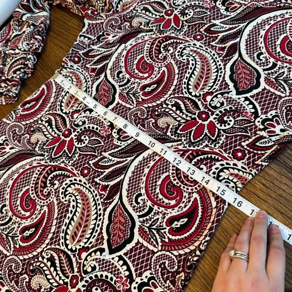 Shelby & Palmer Paisley Bell Sleeve Dress Size 10 Stretch Knit Boho Mod Retro - Picture 10 of 13